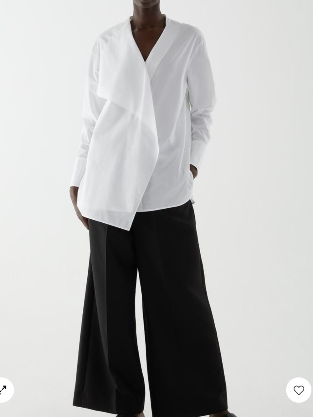 COS White asymmetric draped Button-Up Shirt size 8 .